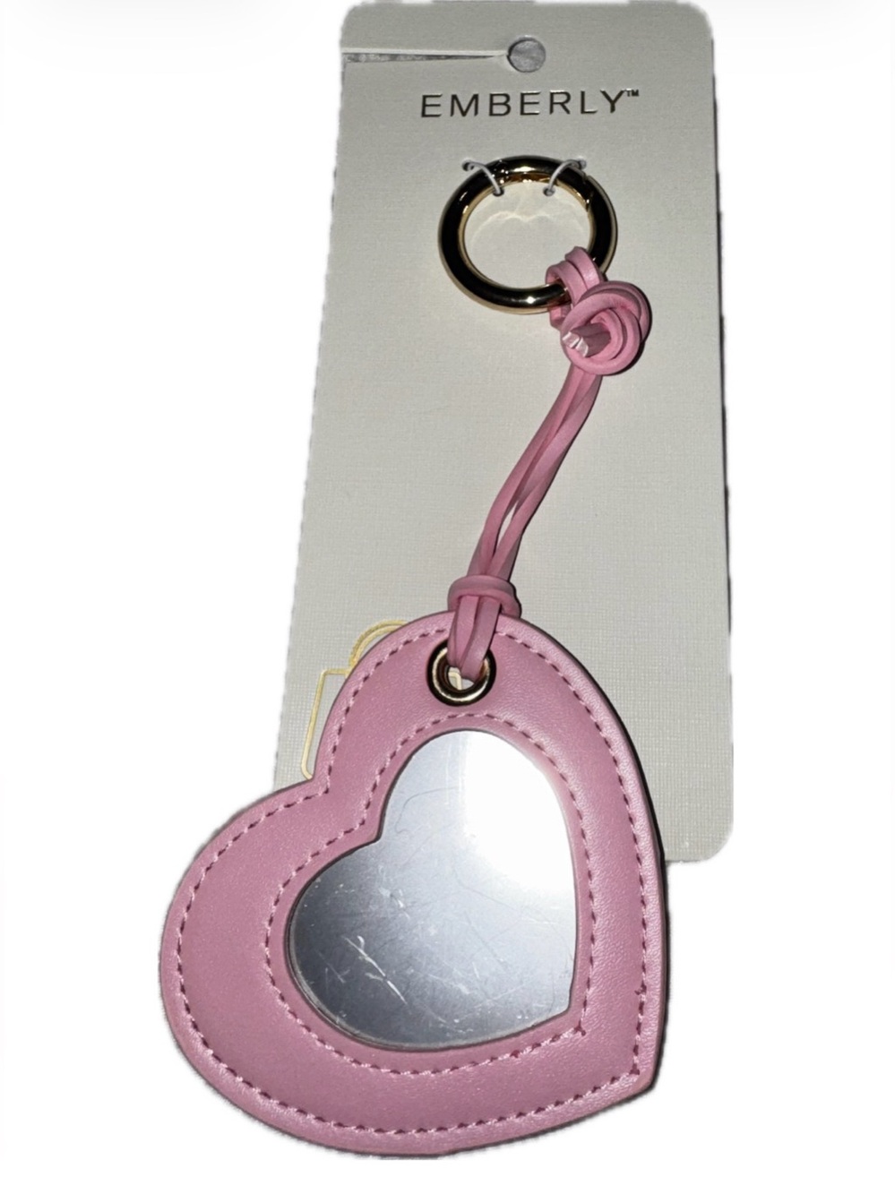 Emberly Pink Heart Mirror Bag Charm Keychain -NWT (price per 1) bag not included - Picture 4 of 5
